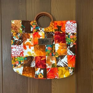 Ho’āla Kind Stuffs Palaka lined Patchwork Tote with wooden handles